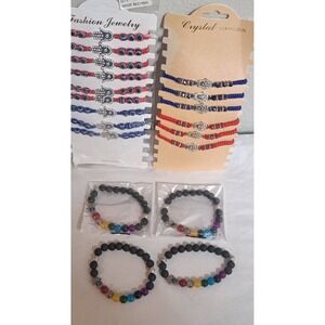 Evil Eye Hamsa Bracelet Lot Chakra Lava Stone Stretch Friendship Bracelets